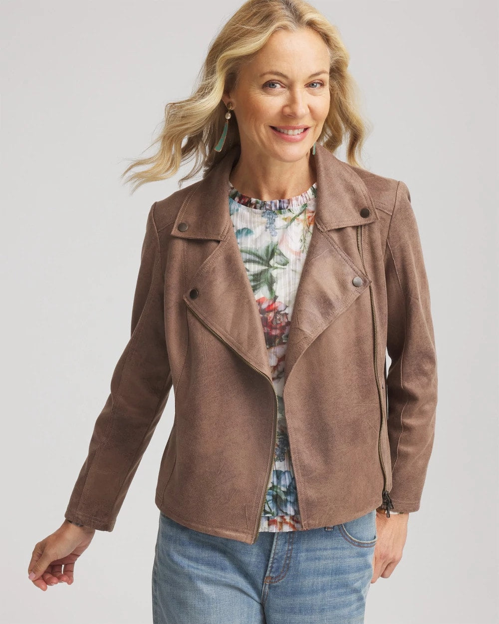 Suede Moto Jacket Dried Mushroom - Chico's