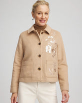 Embroidered Wool Chore Jacket Light Taupe Heather - Chico's