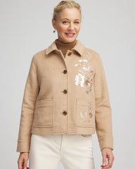 Embroidered Wool Chore Jacket Light Taupe Heather - Chico's