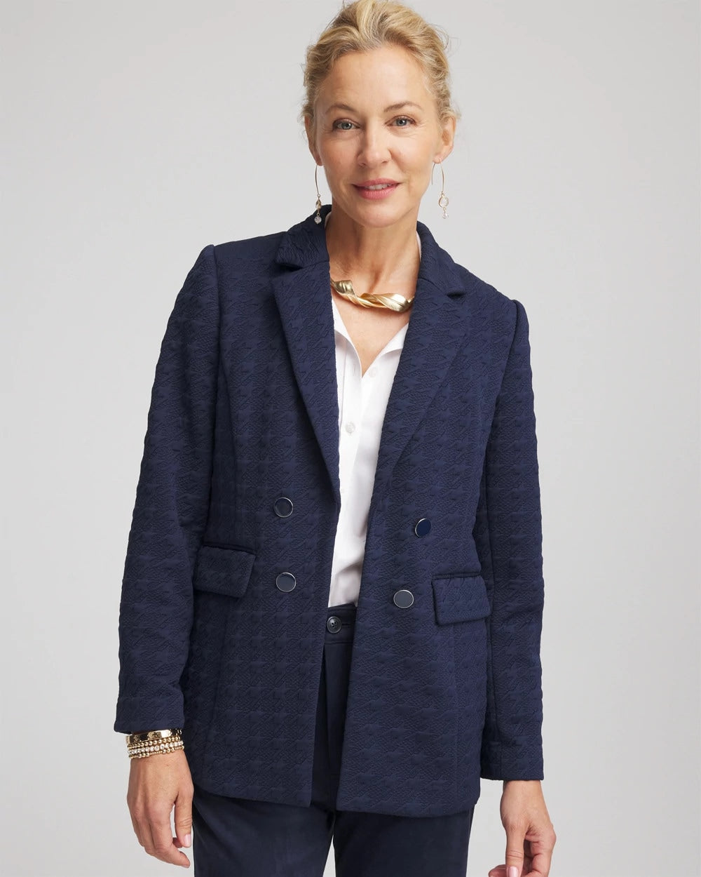 Textured Single-Breasted Knit Blazer Passport Blue - Chico's