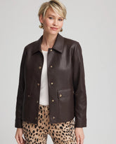 Snap Front Faux Leather Jacket Black Raisin - Chico's