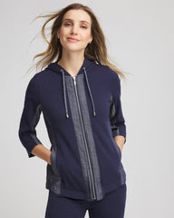 Zenergy® French Terry & Chambray Jacket Passport Blue - Chico's