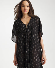 Printed Kaftan Swim Cover-Up Black/Neutral - Chico's