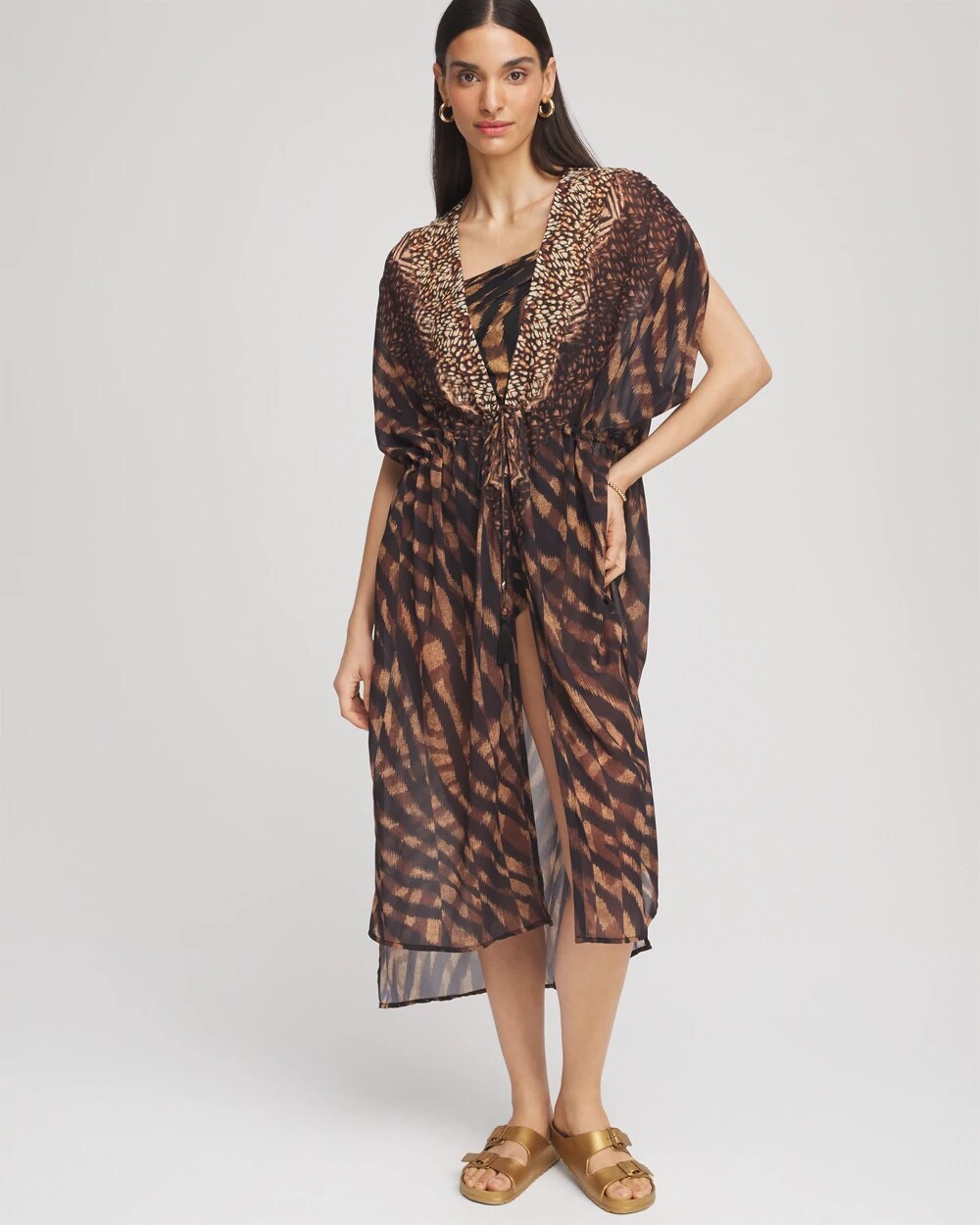 Miraclesuit® Raya De Safari Kimono Cover-Up Black/Brown - Chico's