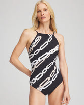 Gottex High Neck Halter Top Swimsuit Black/Natural Cream - Chico's
