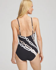 Gottex High Neck Halter Top Swimsuit Black/Natural Cream - Chico's
