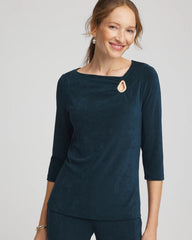 Travelers™ Asymmetrical 3/4 Sleeve Top Teal Shadow - Chico's
