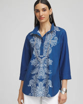 No Iron™ Paisley Buttonback Tunic Seaport - Chico's