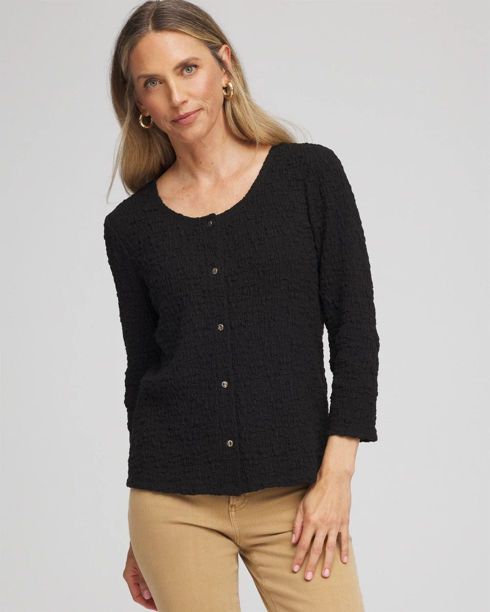 Textured Scoopneck Cardigan Black - Chico's