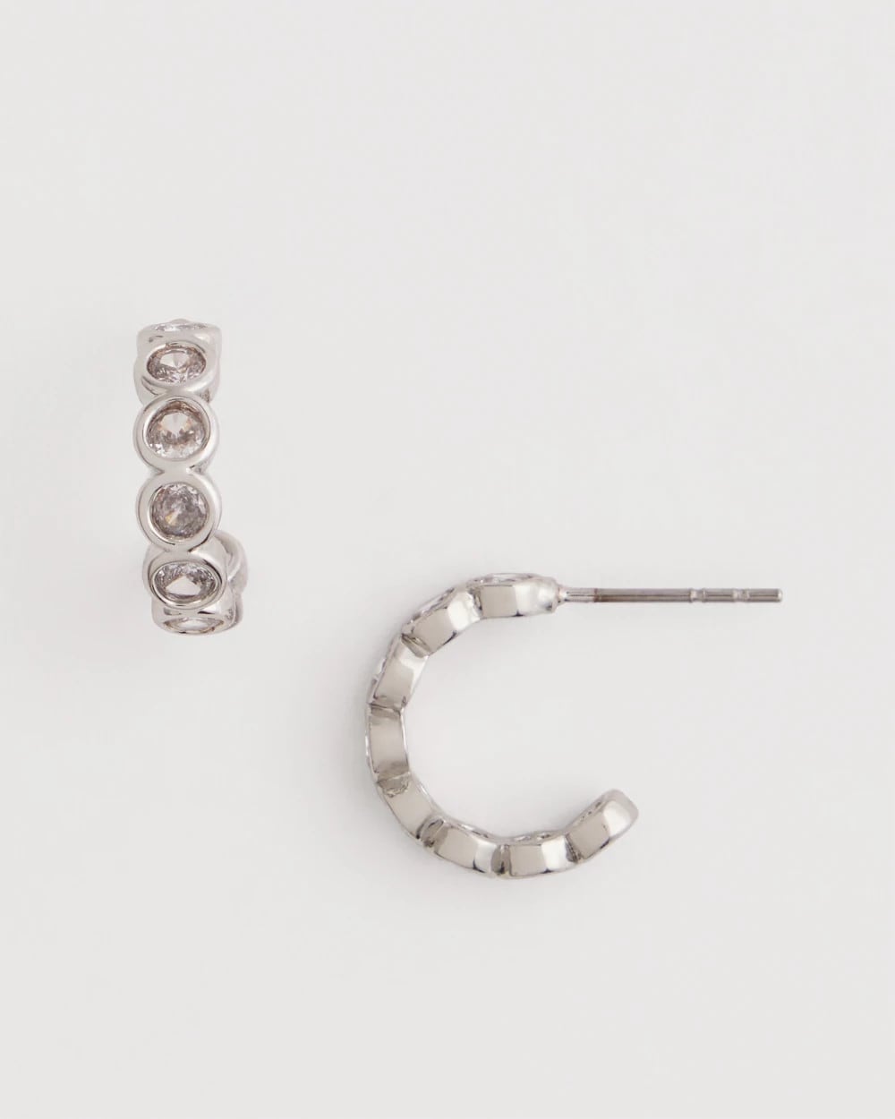 Silvertone Crystal Mini Hoop Earrings Silver - Chico's