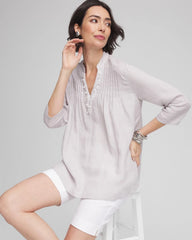 Embellished Linen Kurta Tunic Dove Gray - Chico's