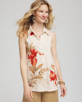Floral Slub Sleeveless Collared Tunic Glistening Sand - Chico's