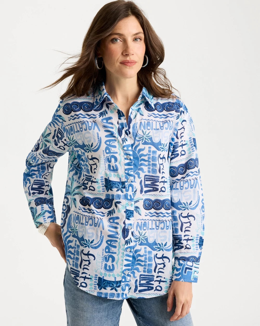 Cotton Voile Collared Beach Shirt Bondi Blue - Chico's