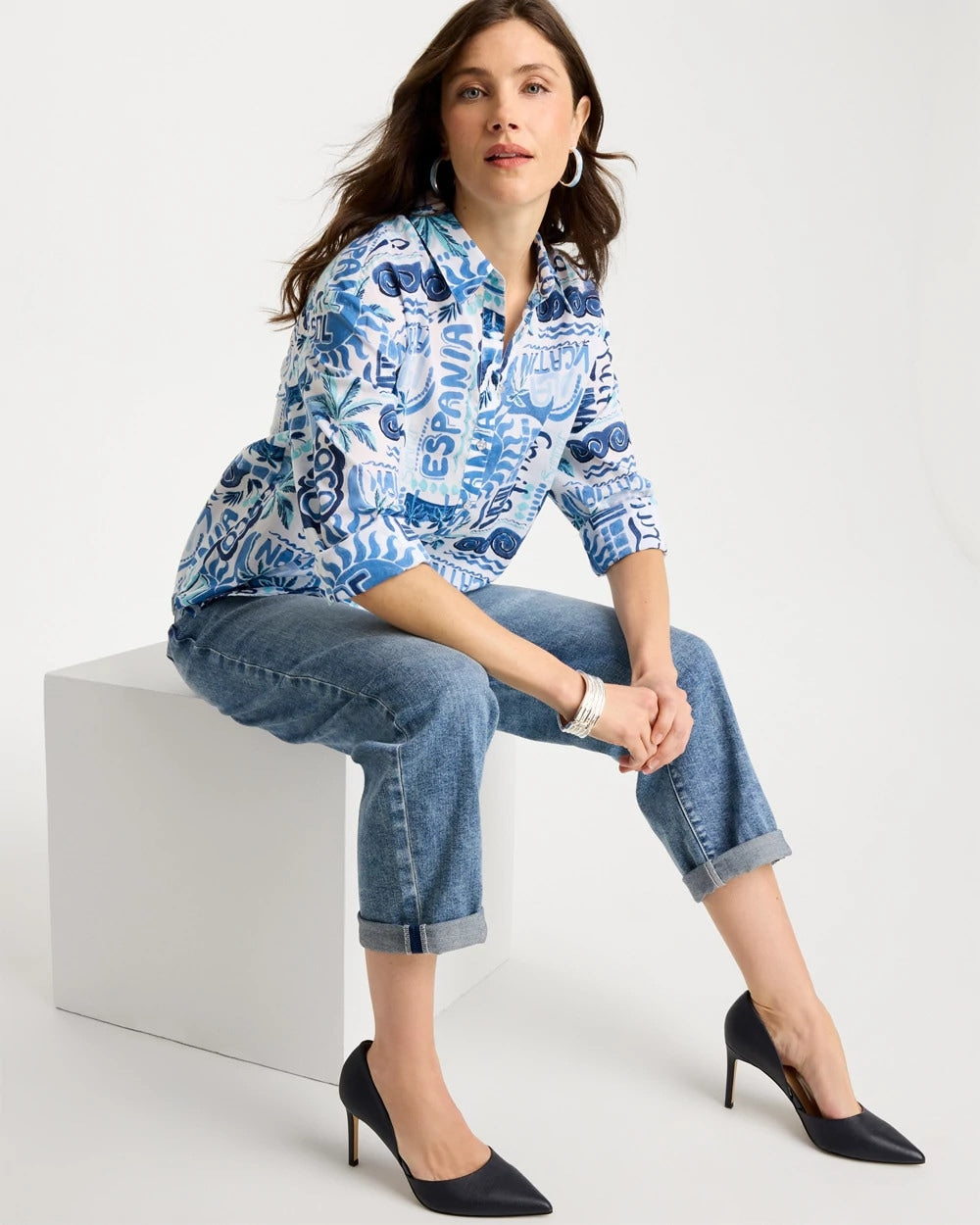 Cotton Voile Collared Beach Shirt Bondi Blue - Chico's