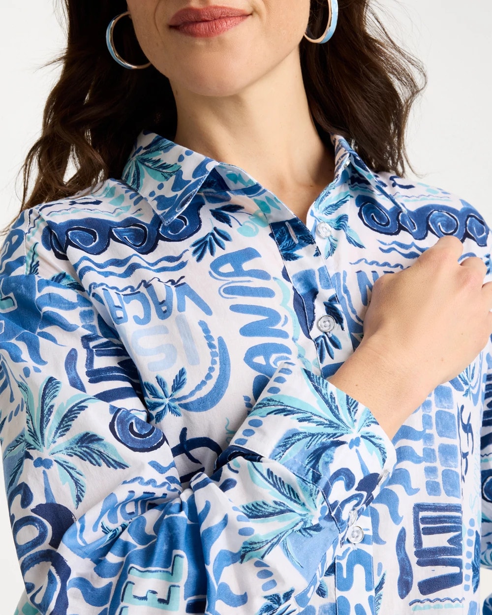 Cotton Voile Collared Beach Shirt Bondi Blue - Chico's