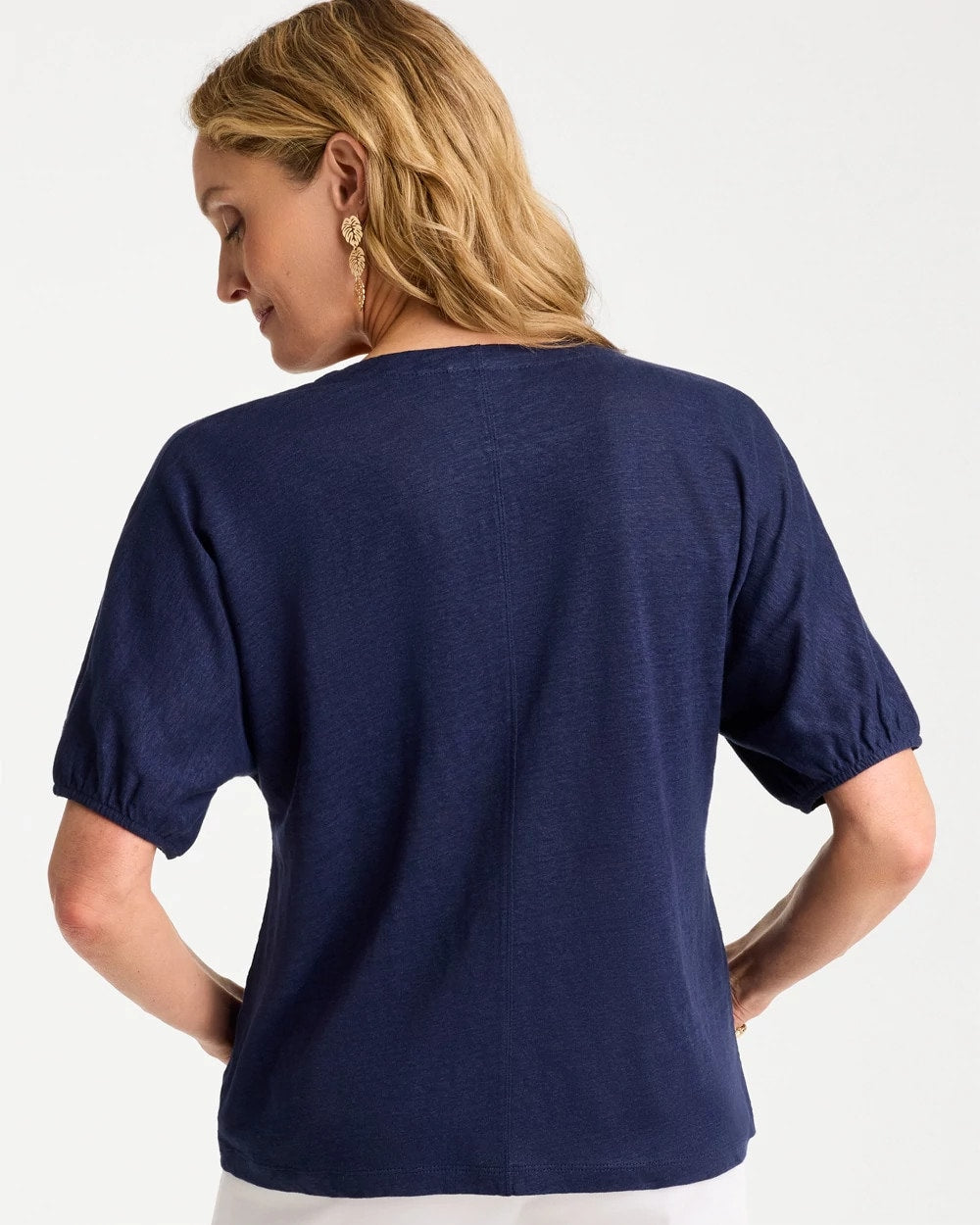 Linen Ruched V-Neck Tee Passport Blue - Chico's