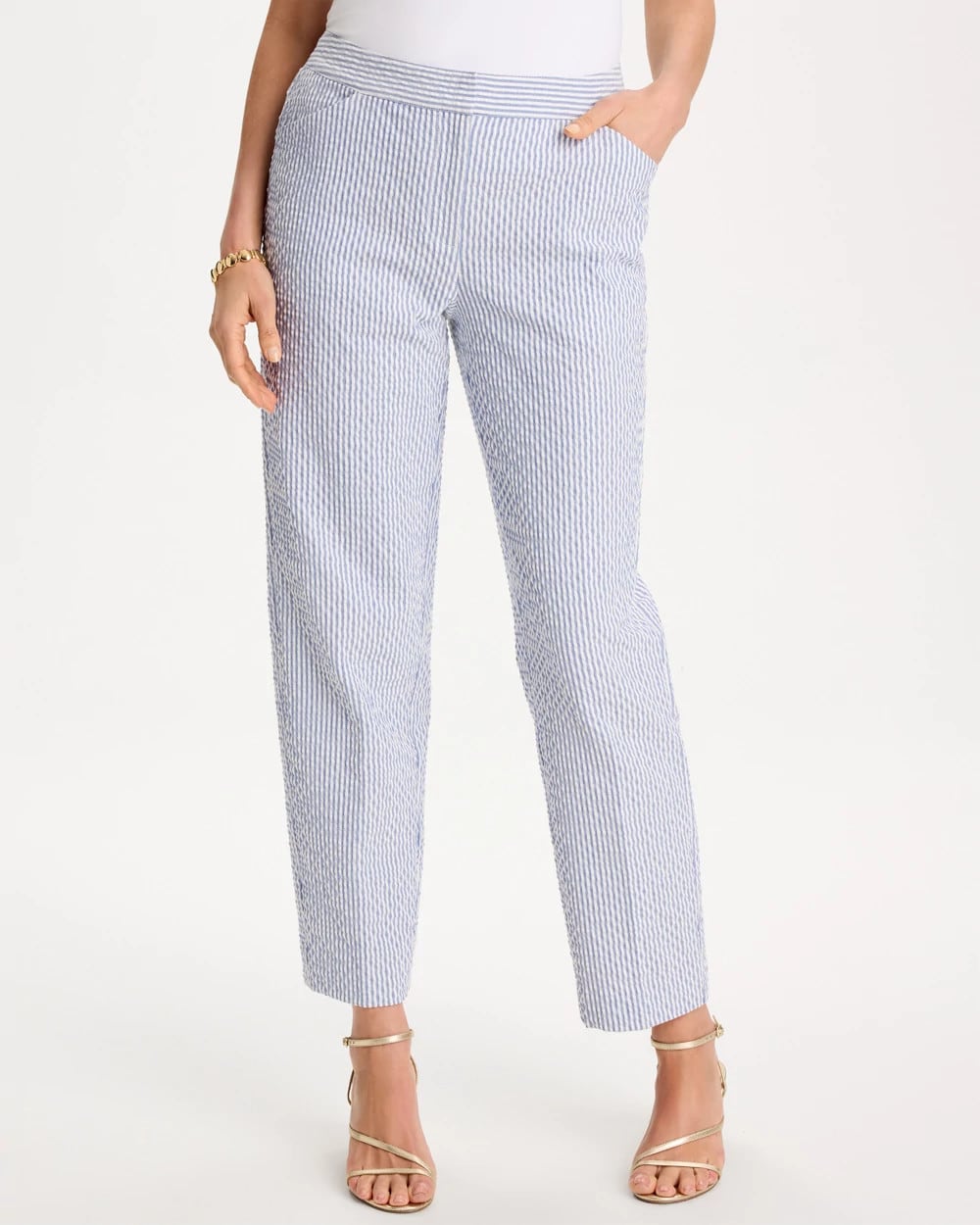 Striped Seersucker Straight Ankle Pants Blue - Chico's