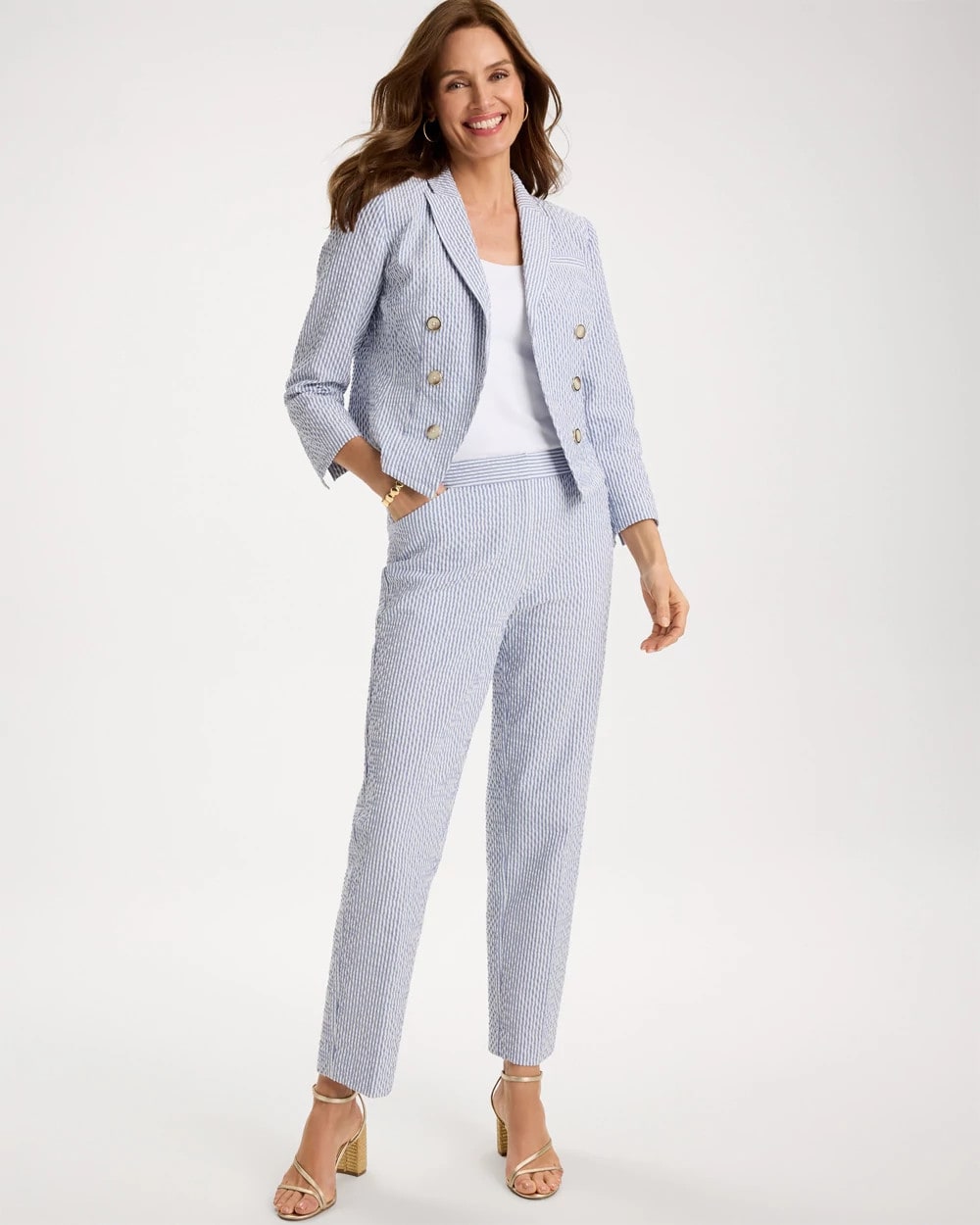 Striped Seersucker Straight Ankle Pants Blue - Chico's