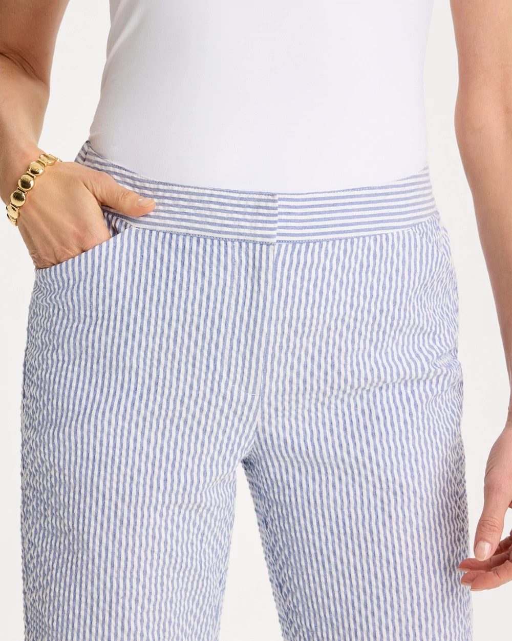 Striped Seersucker Straight Ankle Pants Blue - Chico's