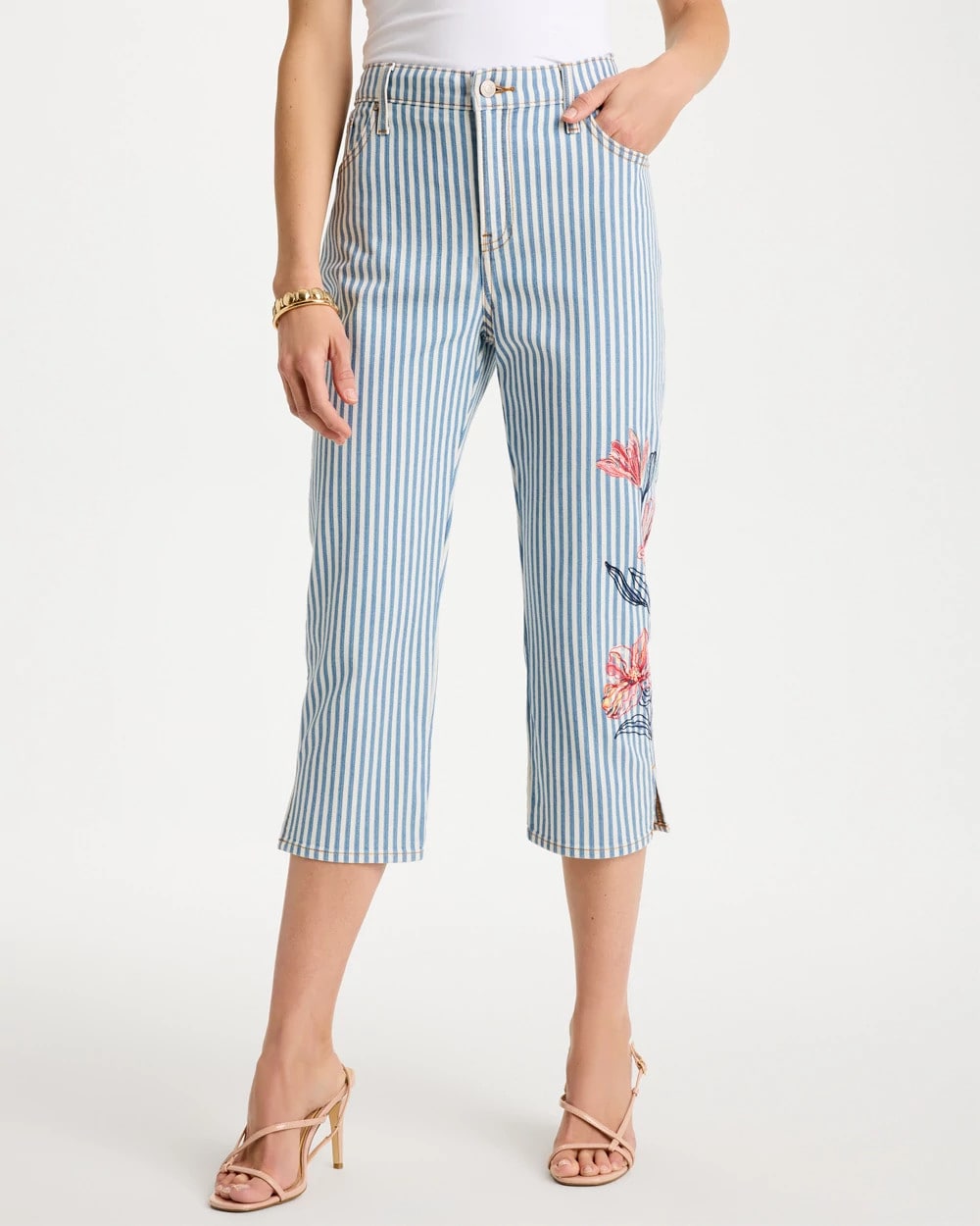 Girlfriend Slim Striped Capri Jeans Blue Stripe - Chico's