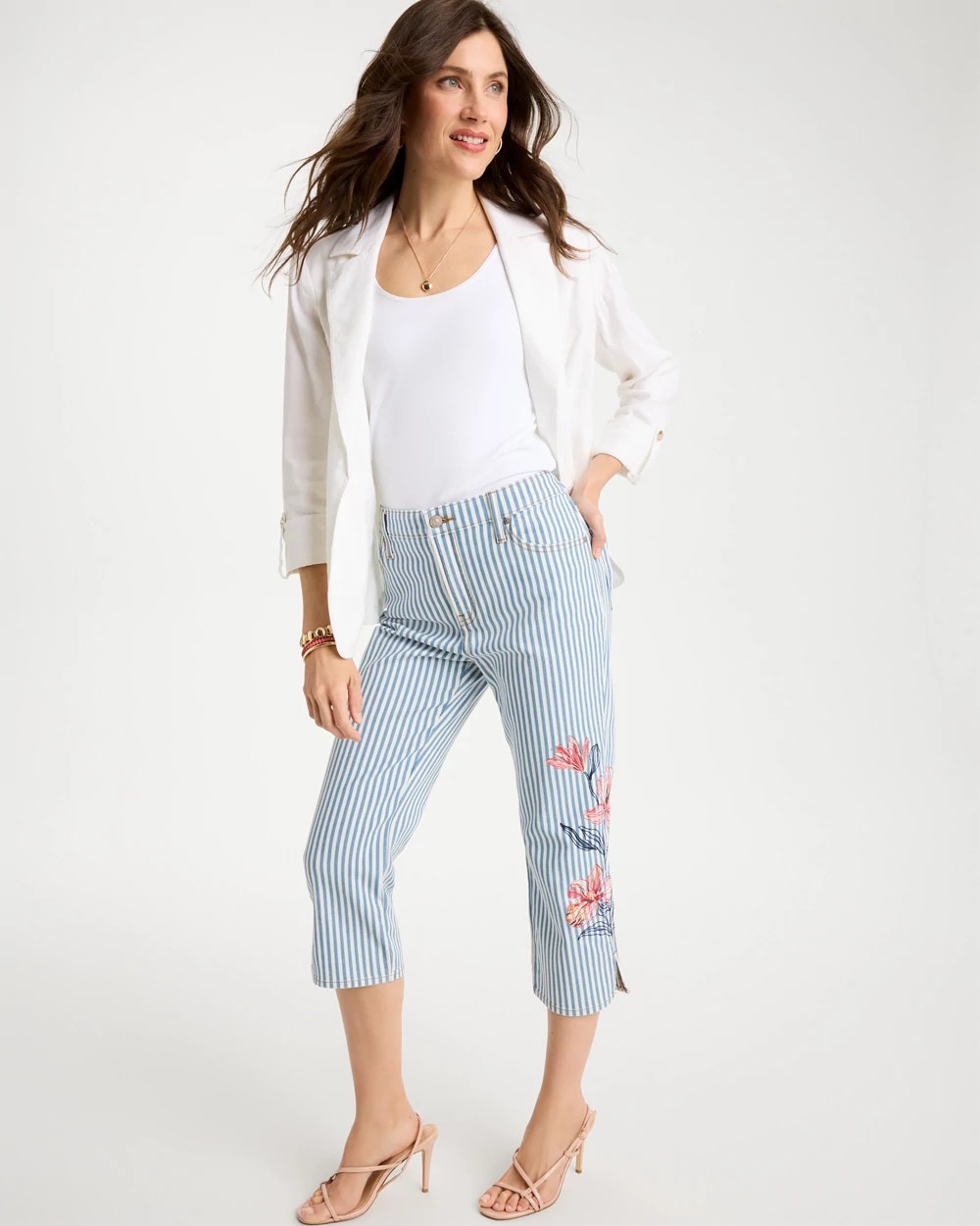 Girlfriend Slim Striped Capri Jeans Blue Stripe - Chico's