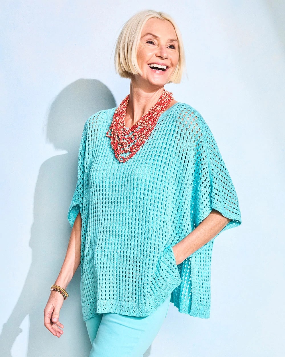 Lurex Open-Stitch Sweater Poncho Bondi Blue - Chico's