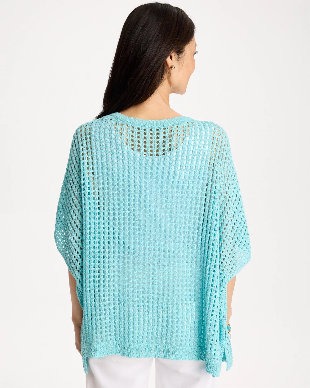 Lurex Open-Stitch Sweater Poncho Bondi Blue - Chico's