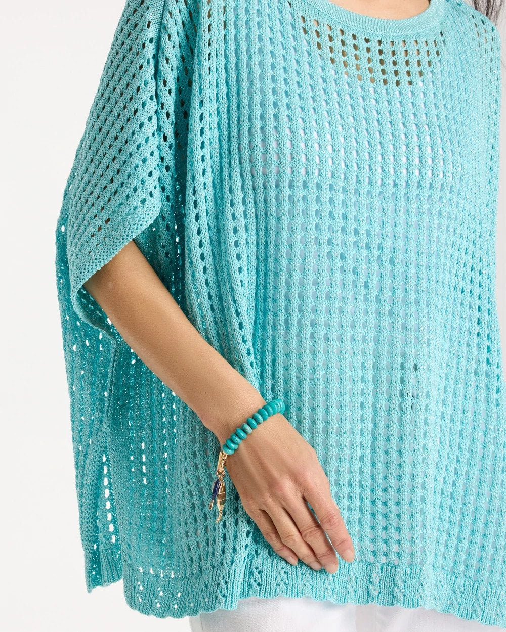 Lurex Open-Stitch Sweater Poncho Bondi Blue - Chico's