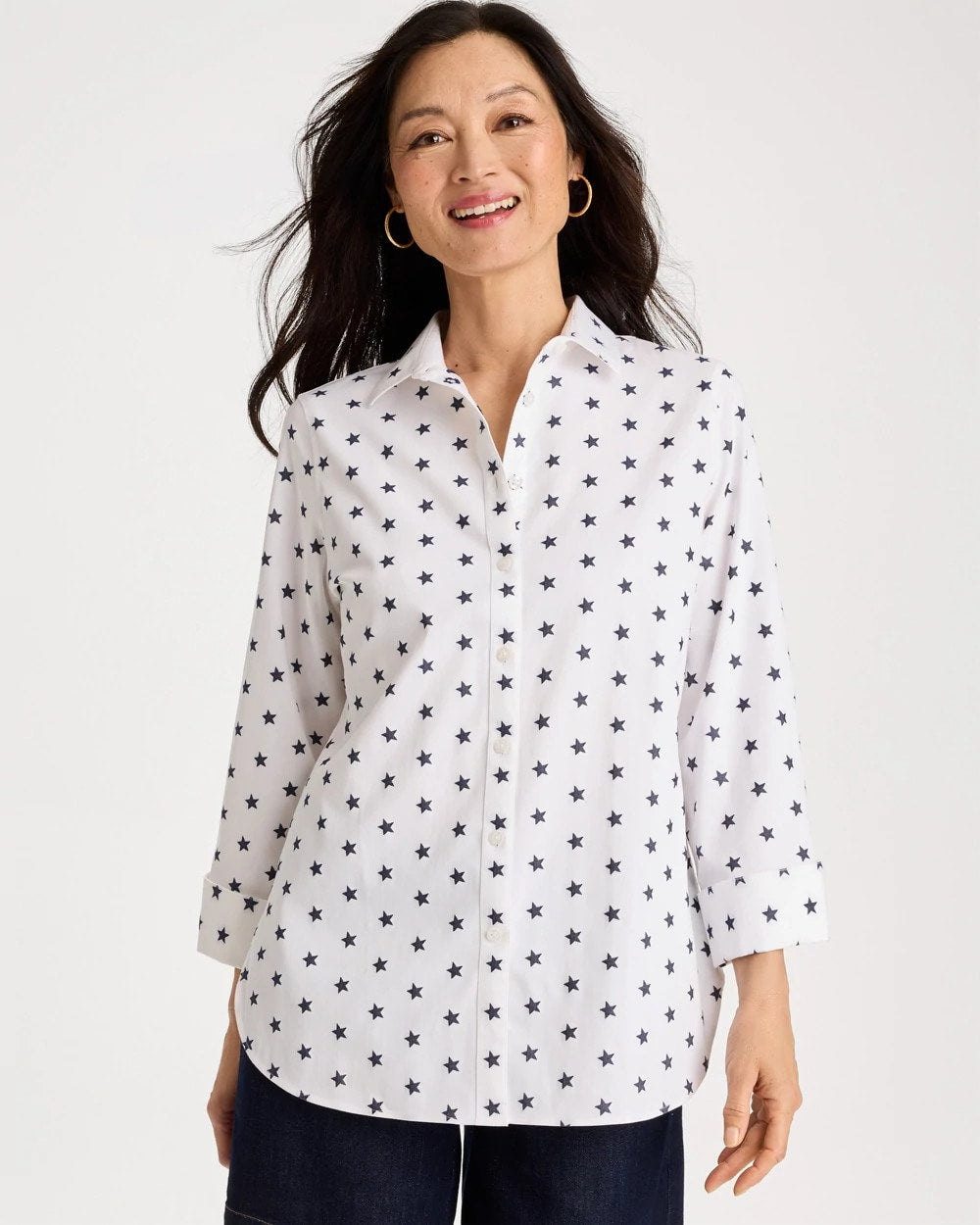 No Iron™ Stretch Jacquard Stars Shirt Passport Blue - Chico's
