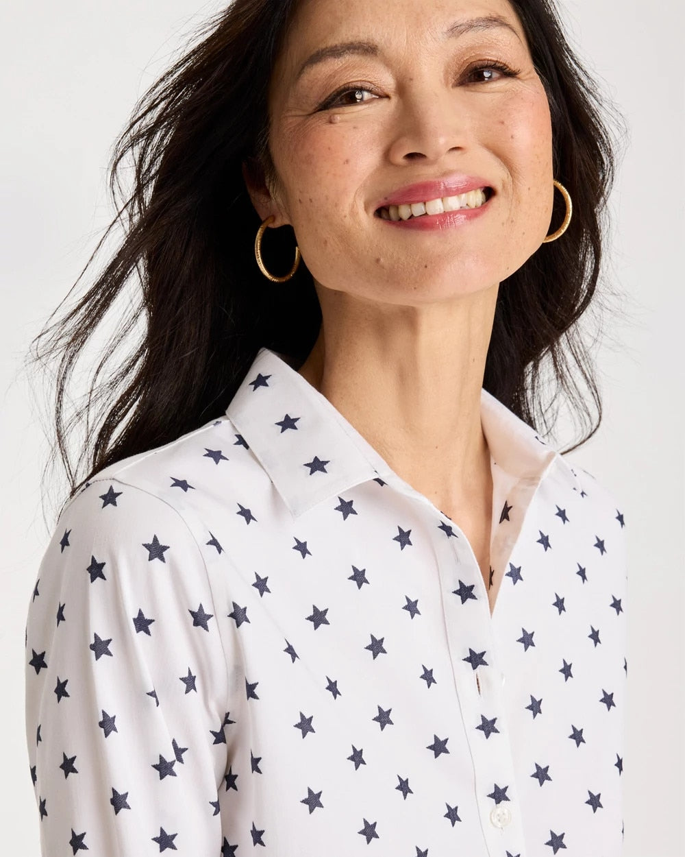 No Iron™ Stretch Jacquard Stars Shirt Passport Blue - Chico's