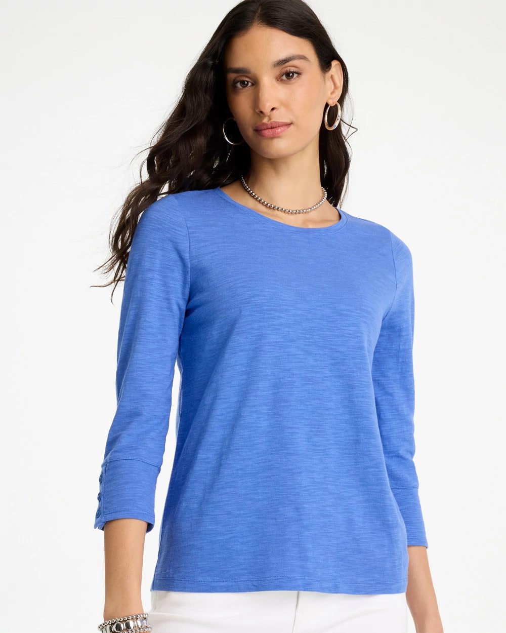 Cotton Slub 3/4 Sleeve Button Tee Amparo Blue - Chico's