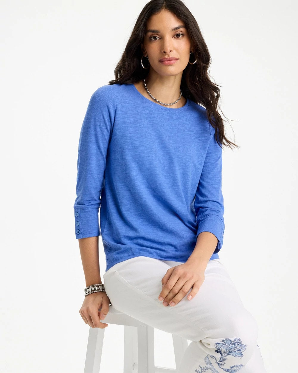 Cotton Slub 3/4 Sleeve Button Tee Amparo Blue - Chico's