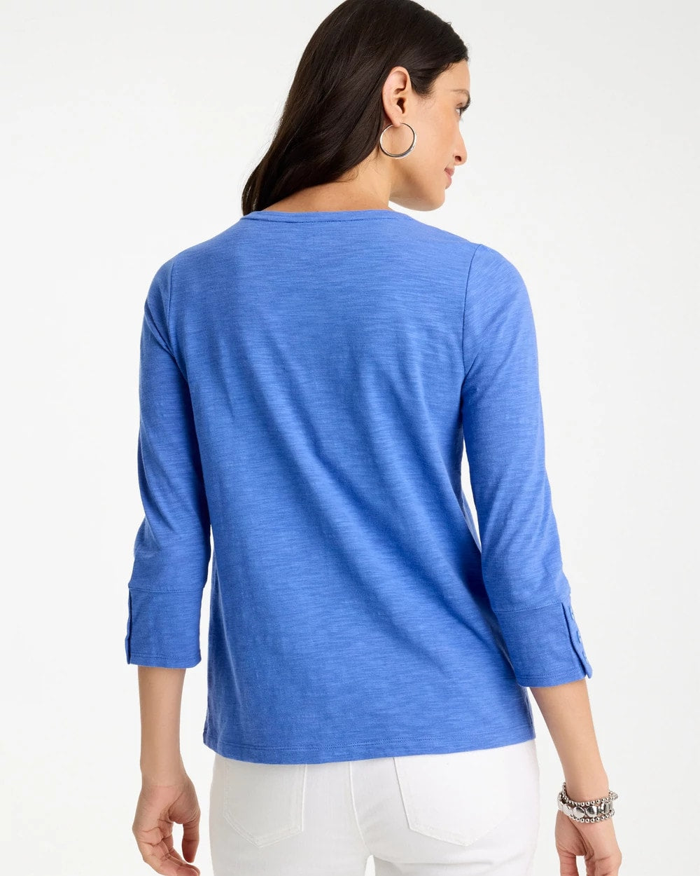Cotton Slub 3/4 Sleeve Button Tee Amparo Blue - Chico's