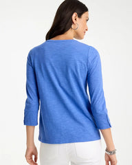 Cotton Slub 3/4 Sleeve Button Tee Amparo Blue - Chico's
