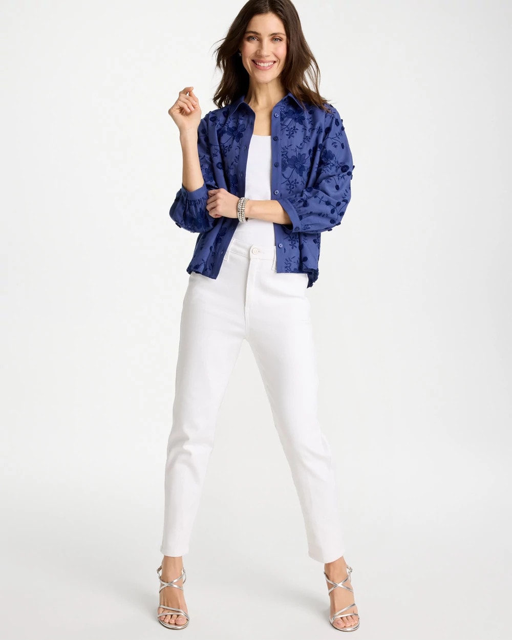 3D Floral Embroidered Top Indigo - Chico's