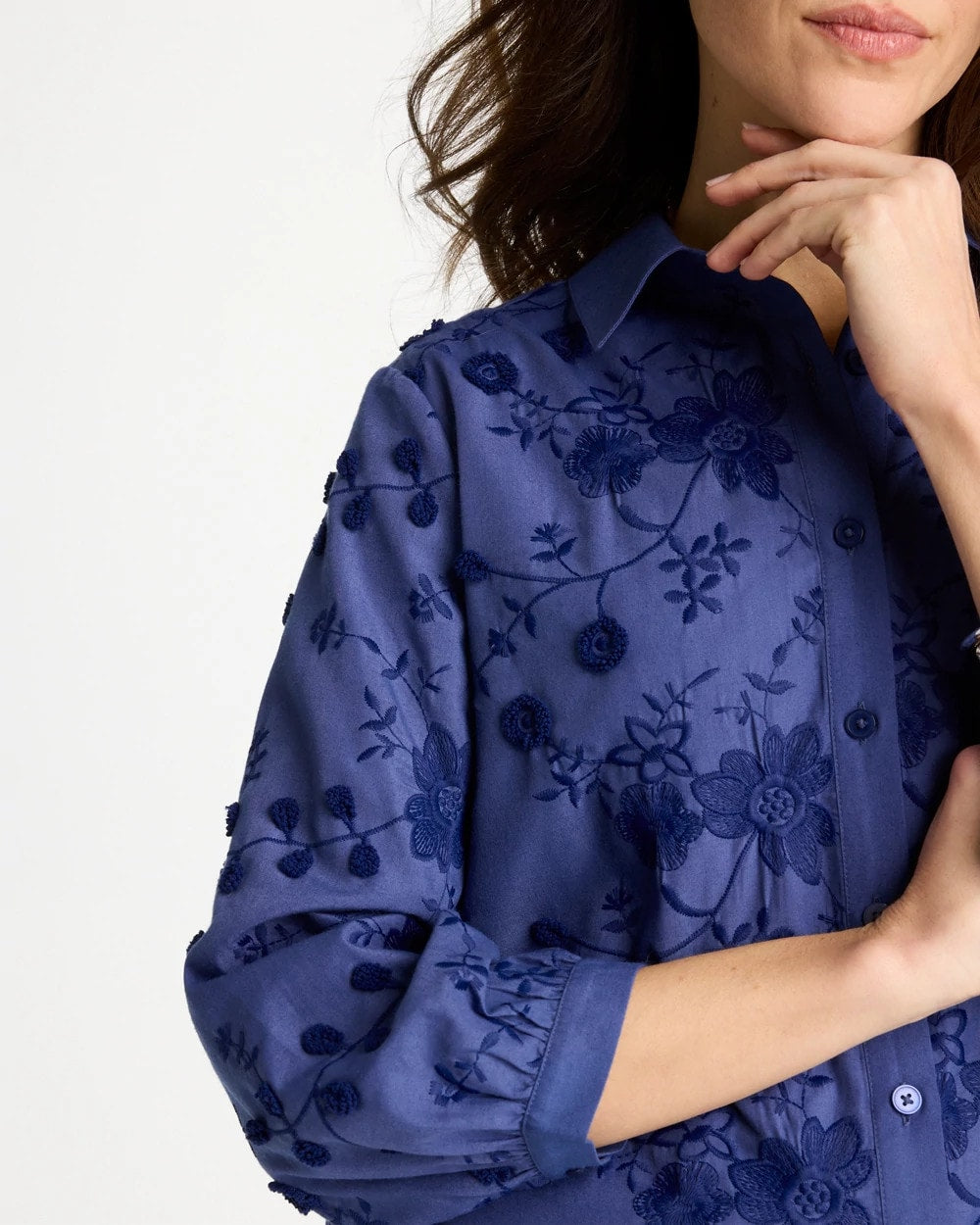 3D Floral Embroidered Top Indigo - Chico's