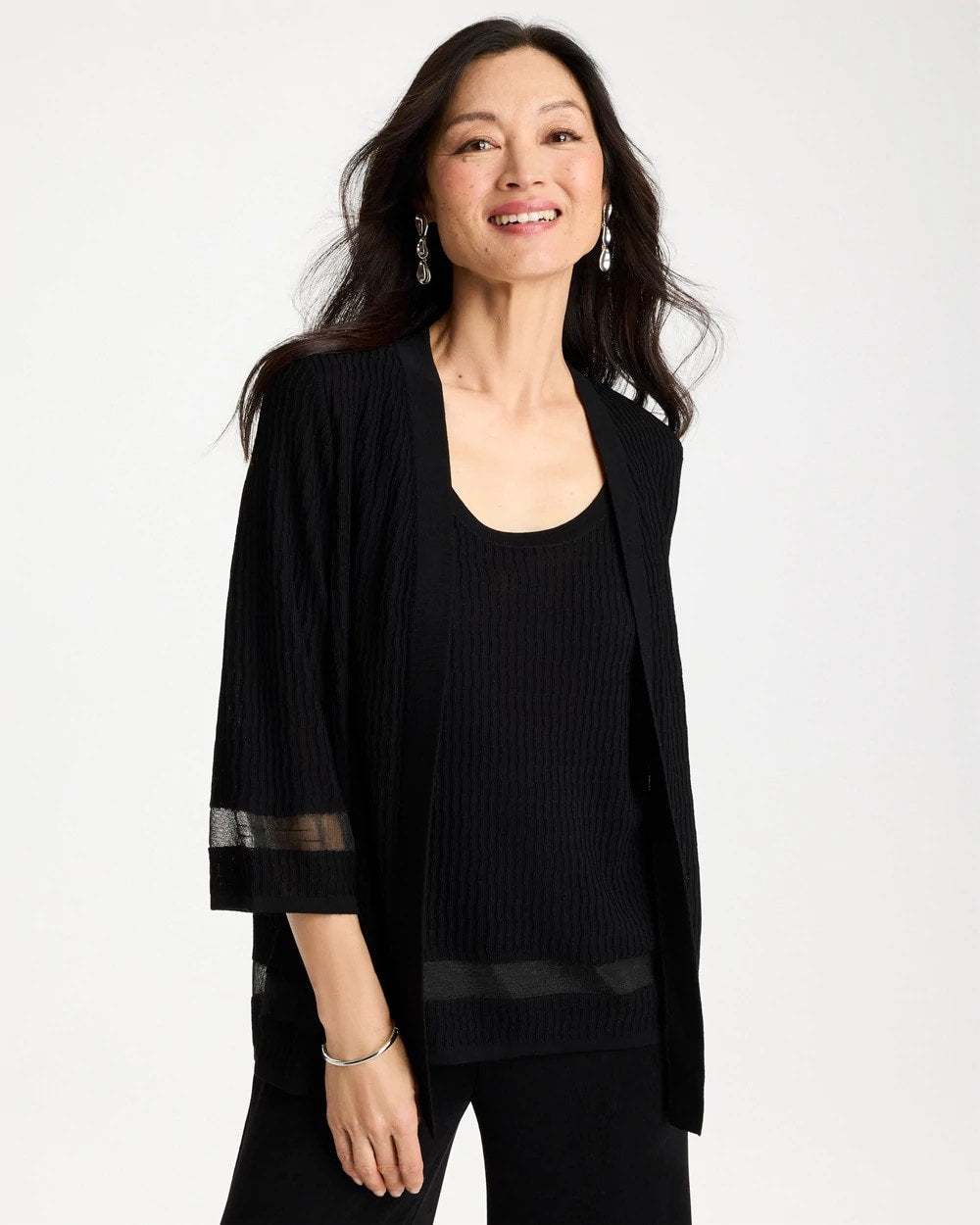 Travelers™ Sheer Stripe Cardigan Travelers Black - Chico's