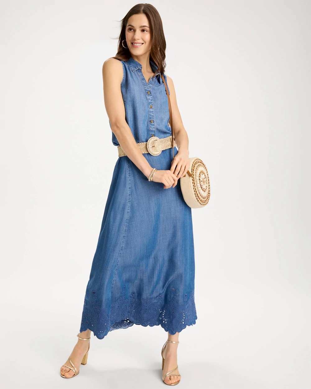 Indigo Twill Embroidered Hem Skirt Pearl Indigo - Chico's