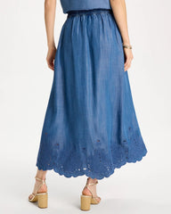 Indigo Twill Embroidered Hem Skirt Pearl Indigo - Chico's
