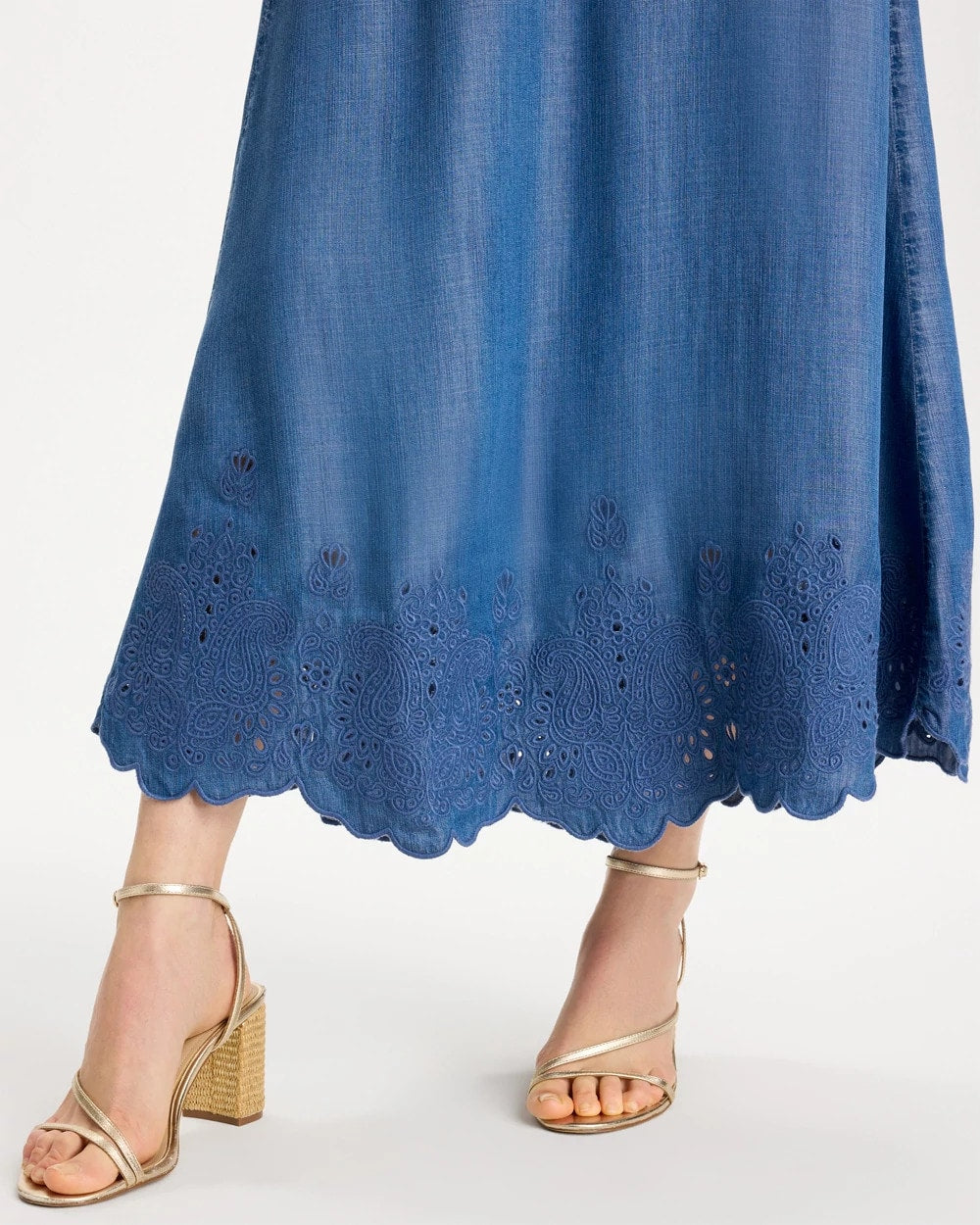 Indigo Twill Embroidered Hem Skirt Pearl Indigo - Chico's