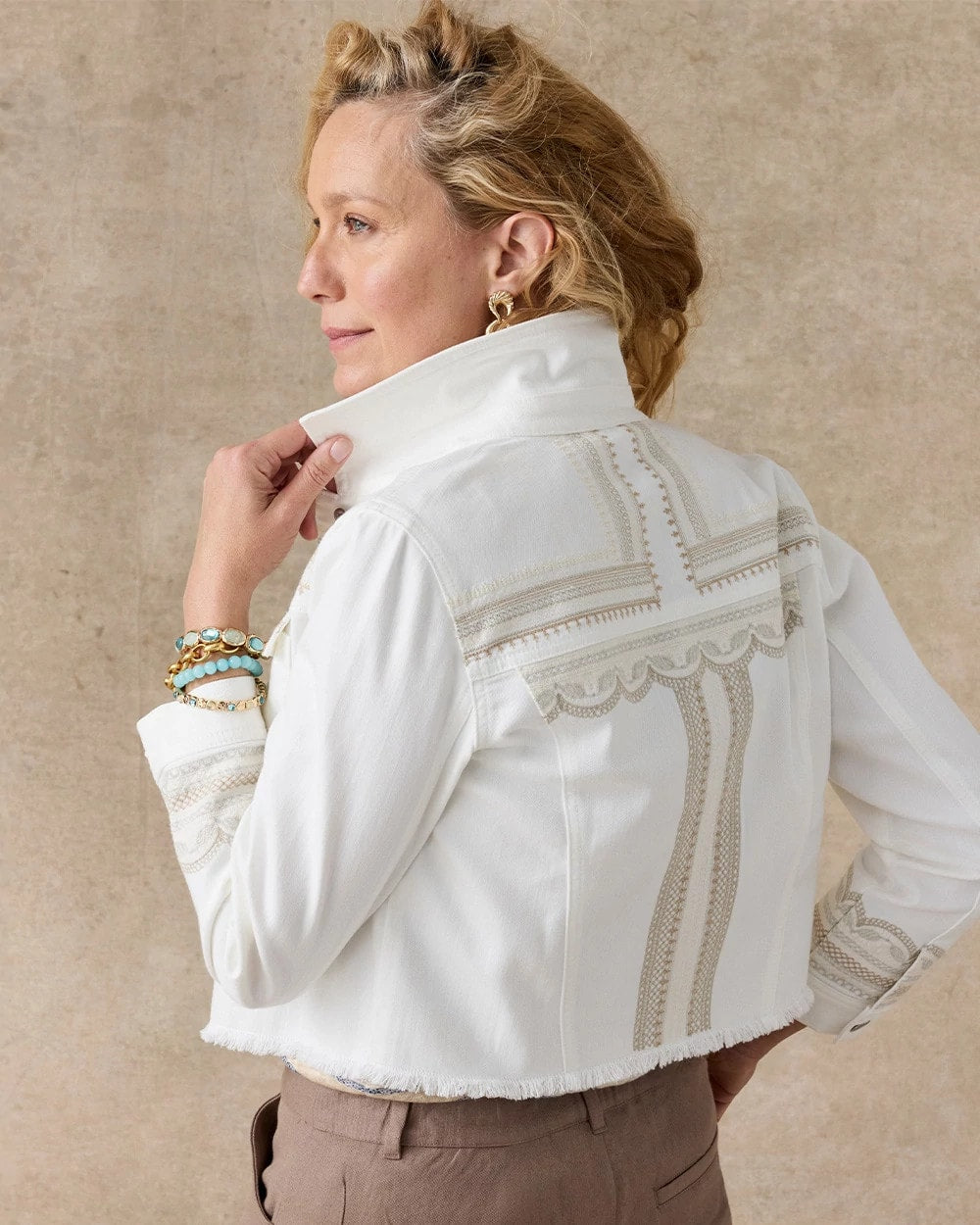 Embroidered Cropped Denim Trucker Jacket Alabaster - Chico's