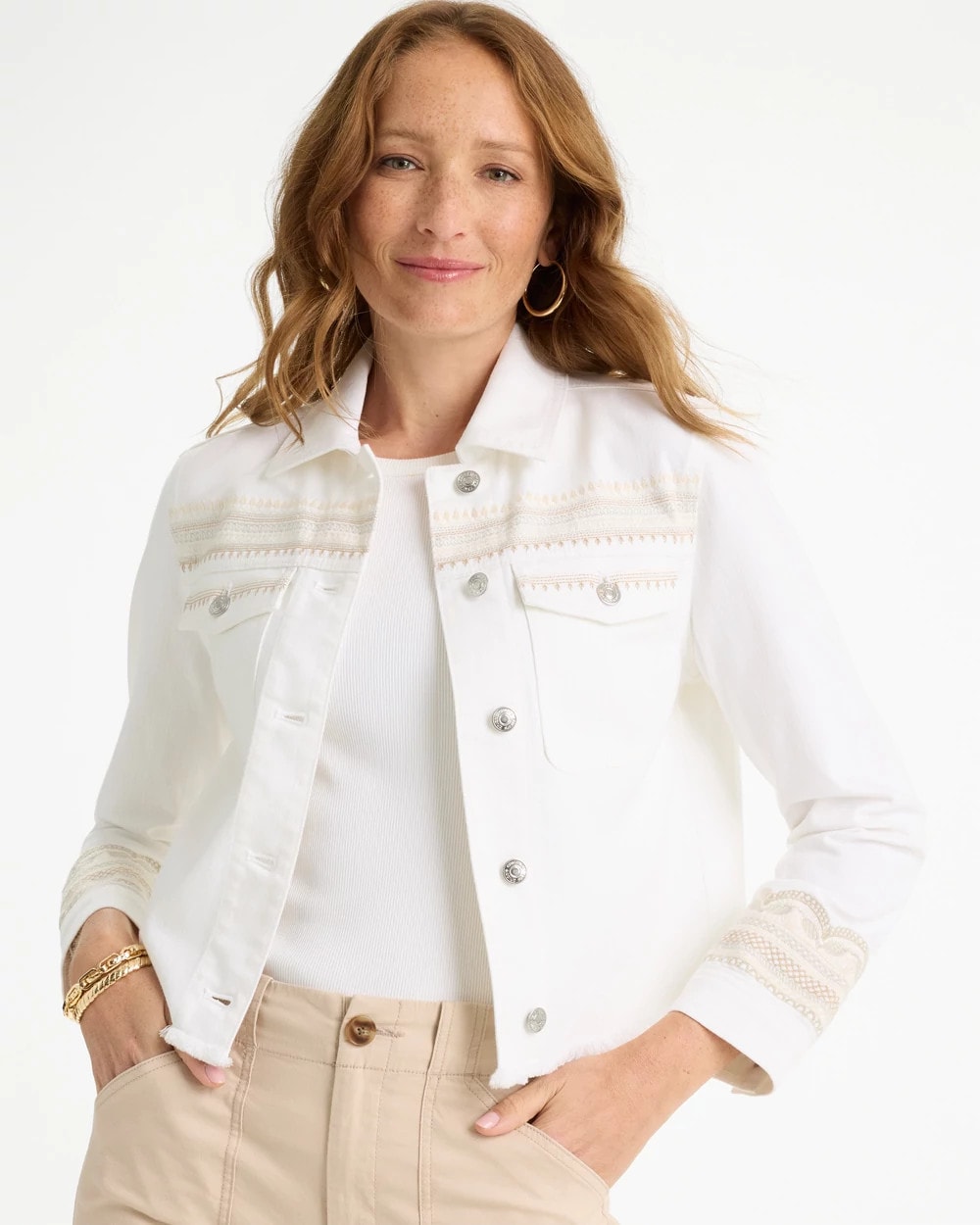 Embroidered Cropped Denim Trucker Jacket Alabaster - Chico's