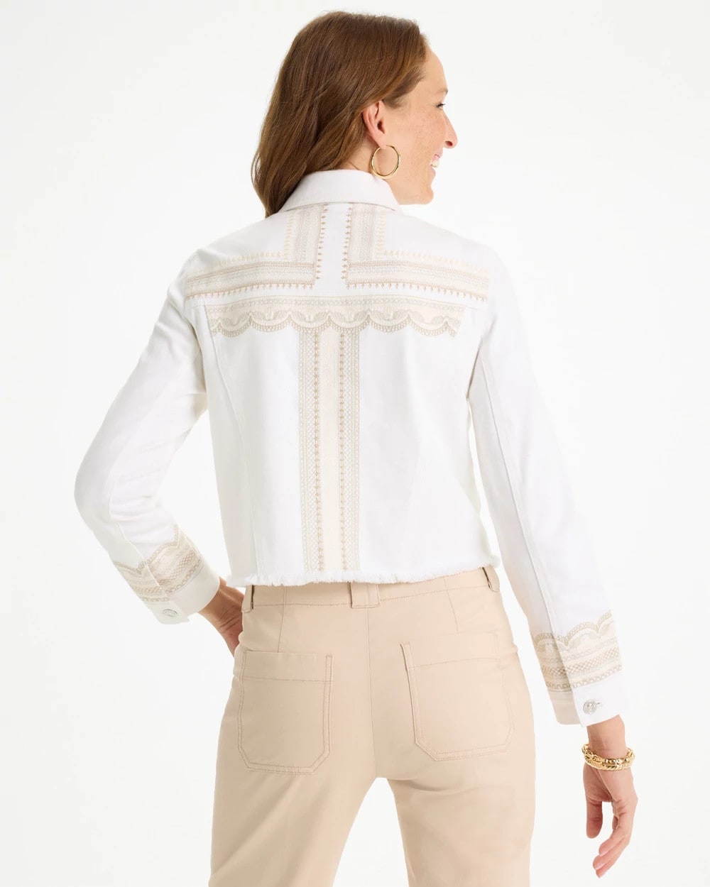 Embroidered Cropped Denim Trucker Jacket Alabaster - Chico's