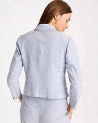 Seersucker Striped Cropped Blazer Blue - Chico's