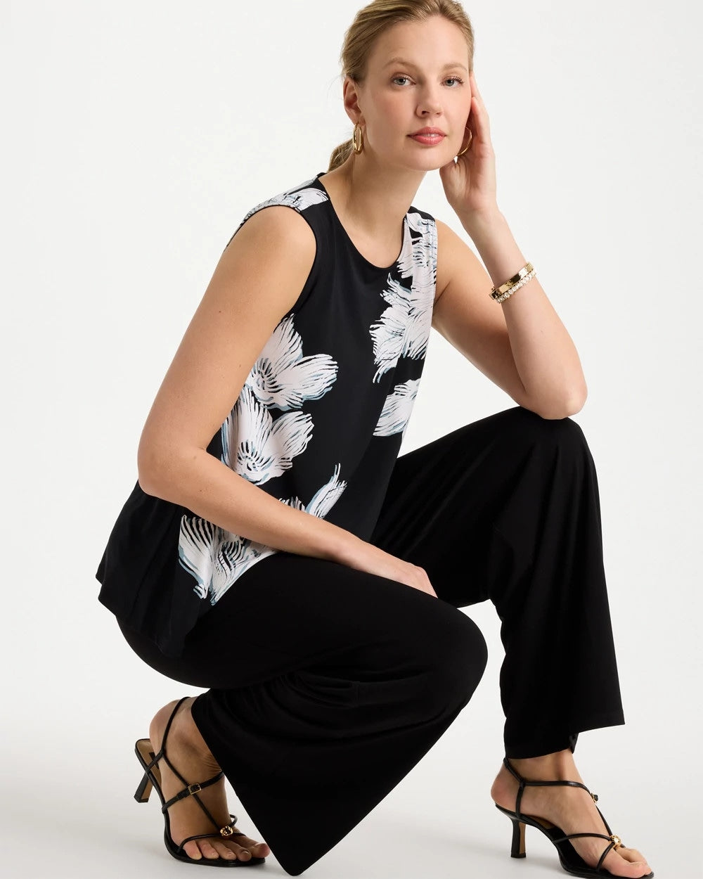 Travelers™ Knit Abstract Floral Swing Tank Black - Chico's