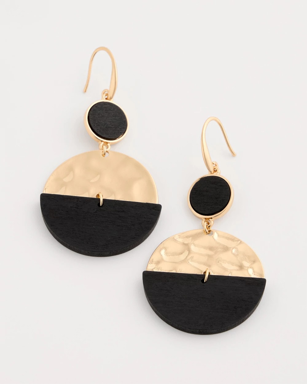 Wood Rounded Drop Earrings Black/Gold - Chico's