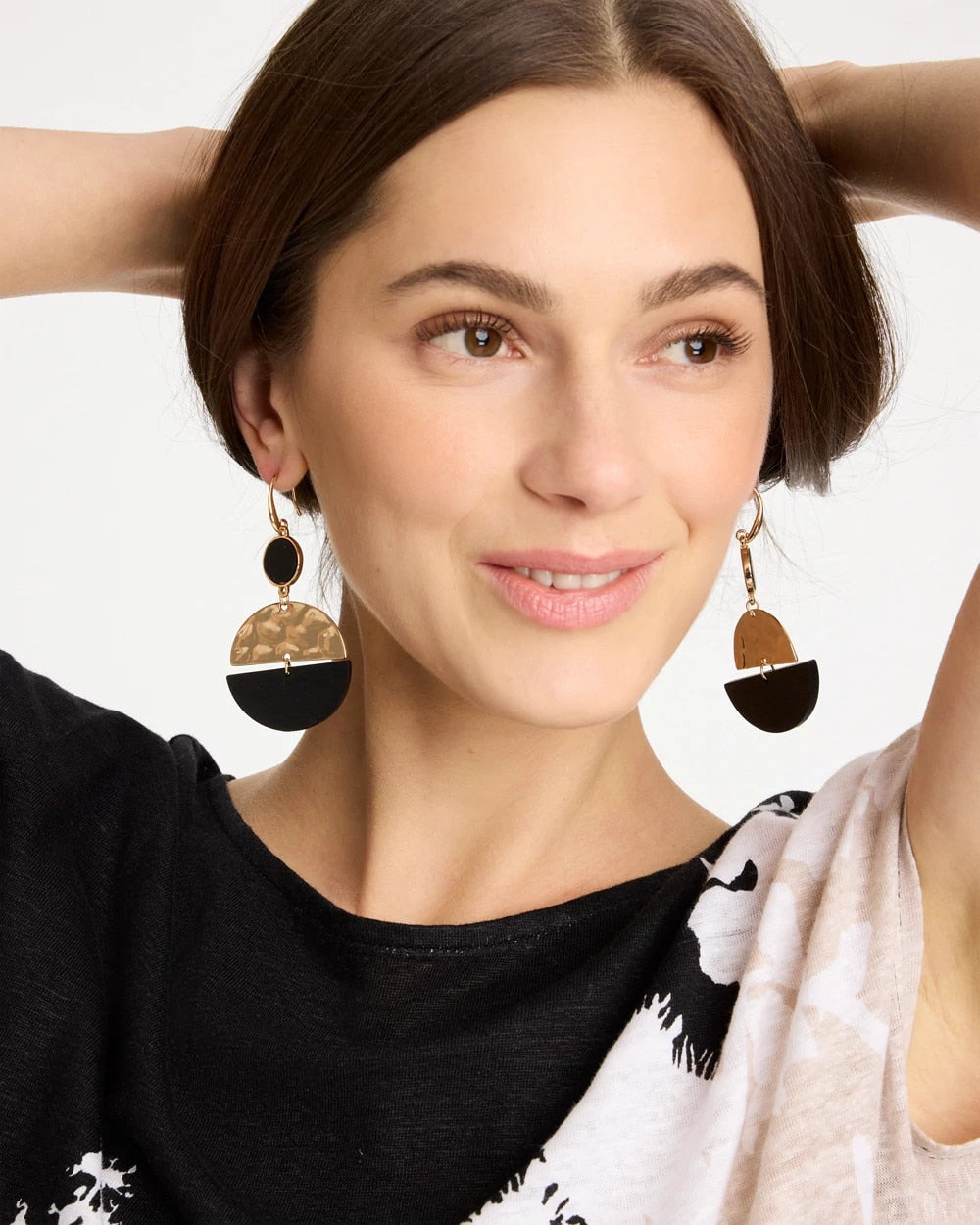 Wood Rounded Drop Earrings Black/Gold - Chico's