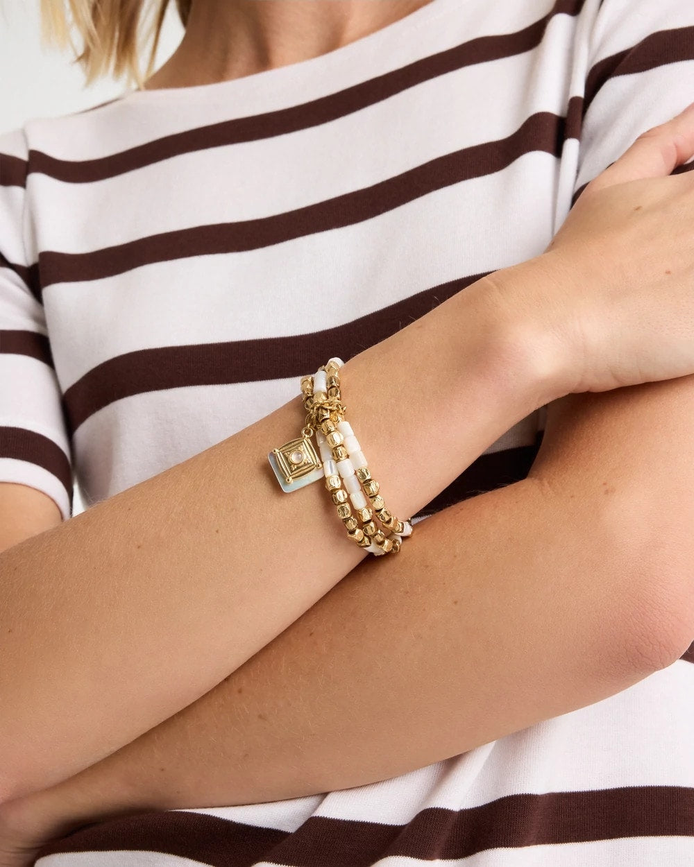 Set of 3 Pearl Treasure Stretch Bracelets Gold - Chico's