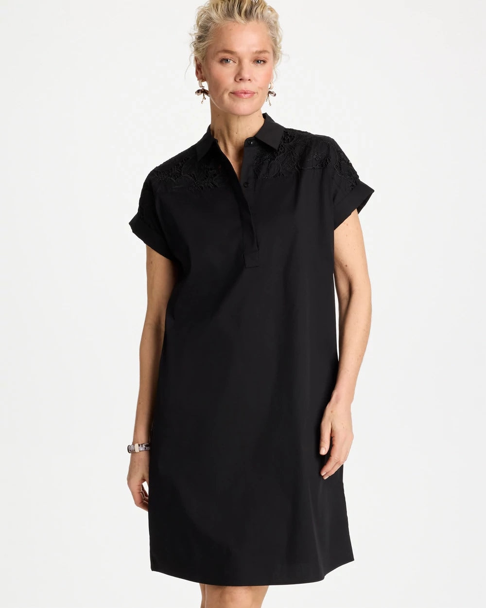 Popover Embroidered Poplin Dress Black - Chico's