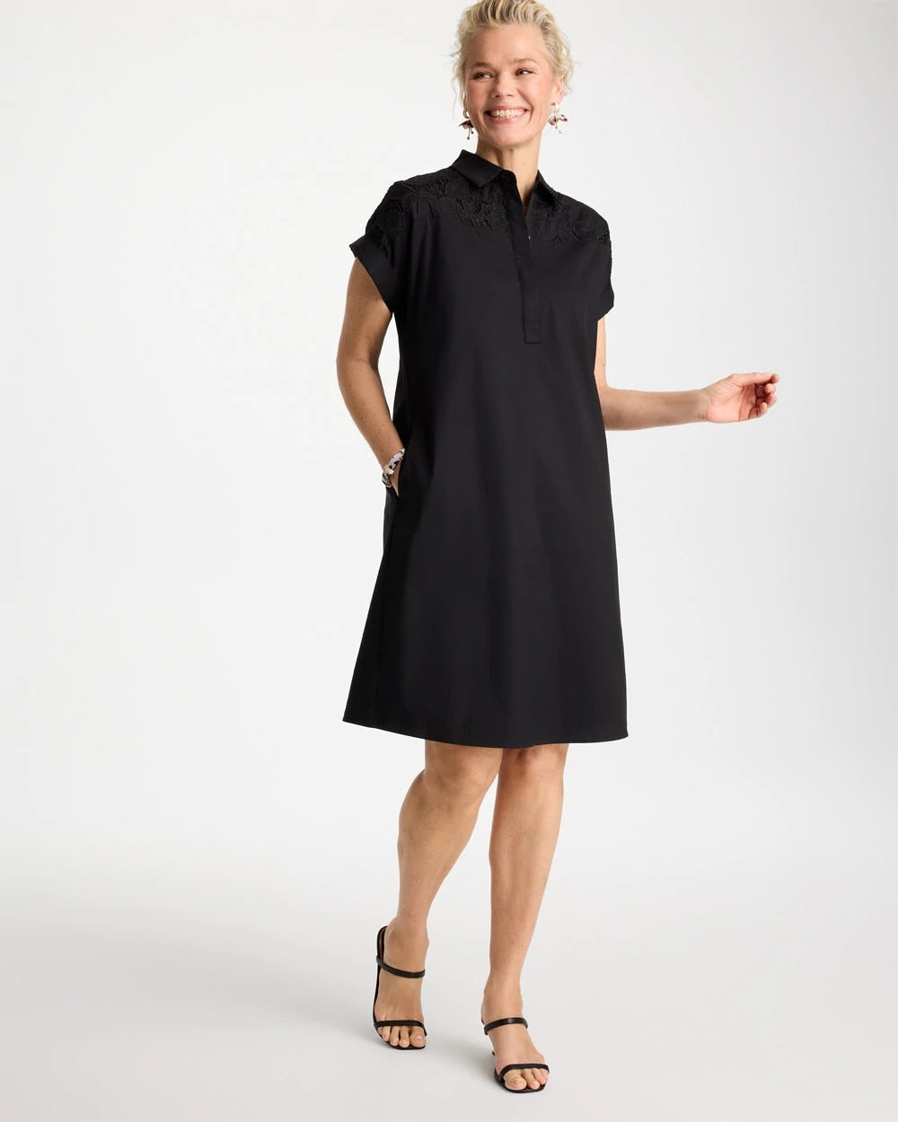 Popover Embroidered Poplin Dress Black - Chico's